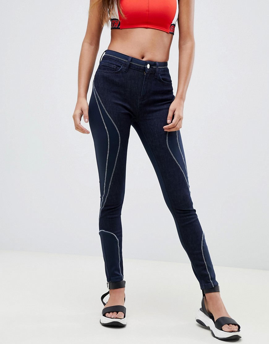 Tommy Hilfiger X Gigi Hadid Venice skinny jeans with race detailing-Navy