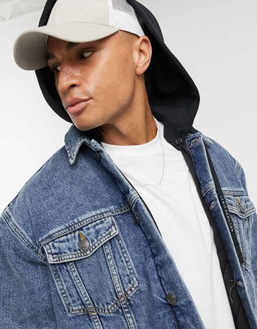 Tommy Hilfiger x Lewis Hamilton back logo oversized hooded denim jacket in washed indigo