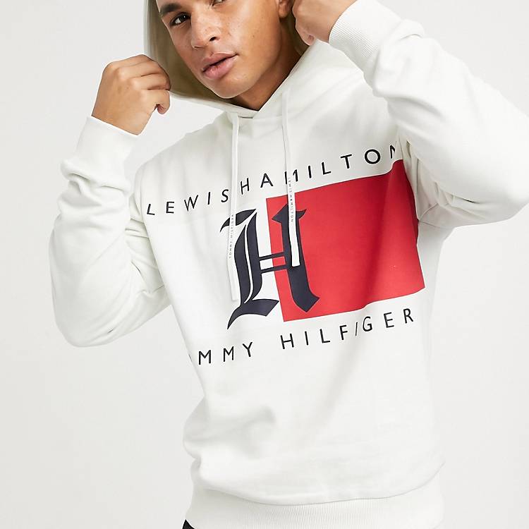 Gelijkmatig onderwijs bizon Tommy Hilfiger x Lewis Hamilton - Fleece hoodie met logo in wit | ASOS