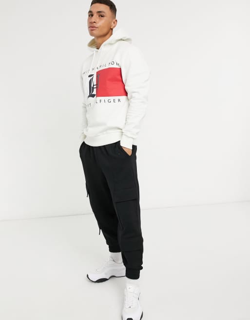 Tommy Hilfiger x Lewis Hamilton fleece logo hoodie in white