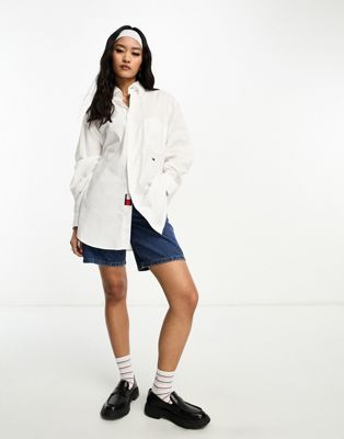 Tommy Hilfiger x Shawn Mendes flag logo long sleeve oxford shirt in white - ASOS Price Checker