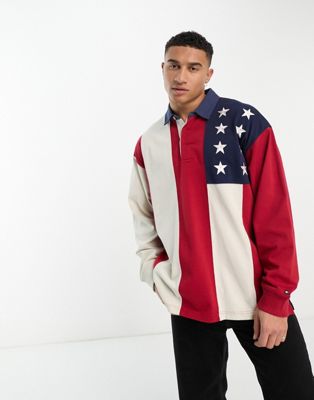 Tommy Hilfiger x Shawn Mendes long sleeve american flag rugby shirt in multi