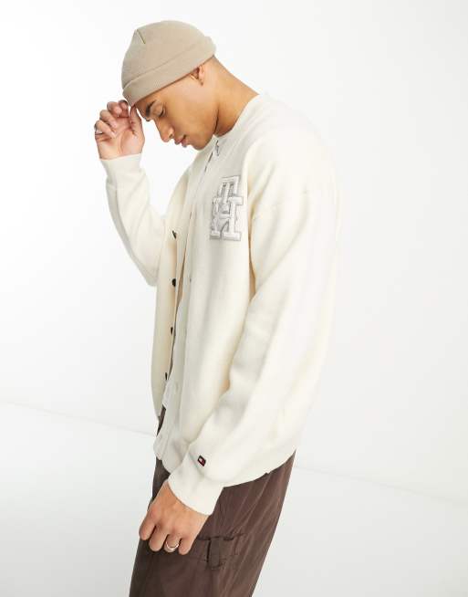 Tommy Hilfiger Shawn Mendes long varsity monogram cardigan in beige | ASOS