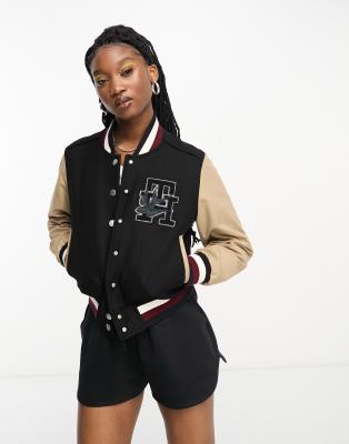 Tommy Hilfiger X Shawn Mendes Varsity Logo Bomber Jacket In Multi-black