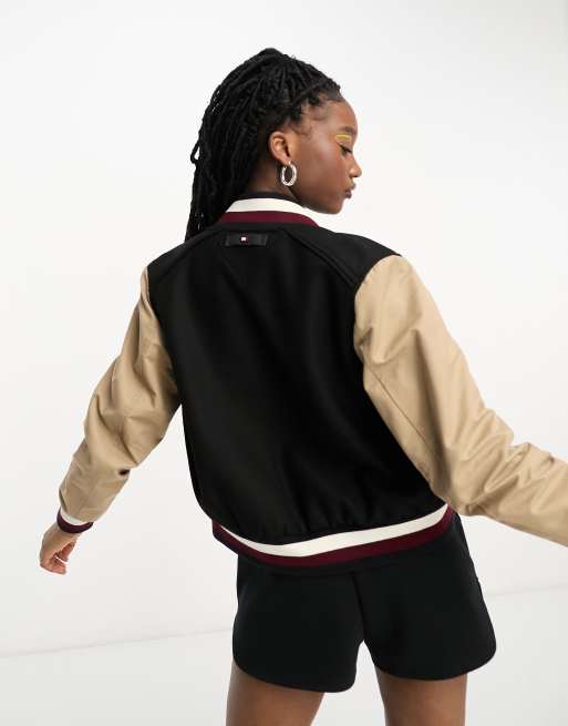 String string delicaat Datum Tommy Hilfiger x Shawn Mendes varsity logo bomber jacket in multi | ASOS