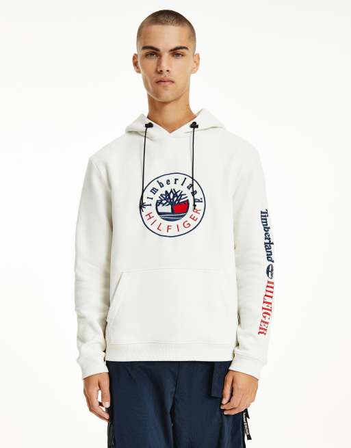 Tommy Hilfiger x Timberland capsule logo front & sleeve hoodie in cream