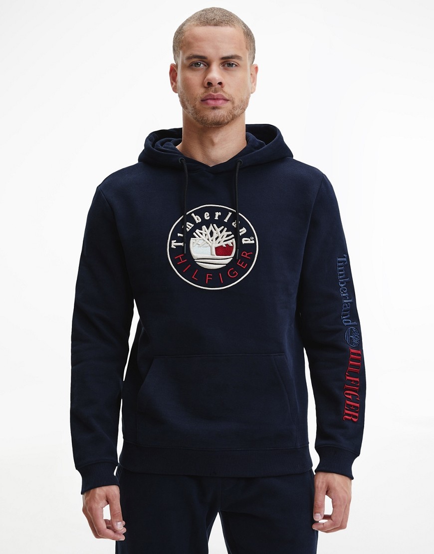 Tommy Hilfiger x Timberland capsule logo front & sleeve hoodie in navy