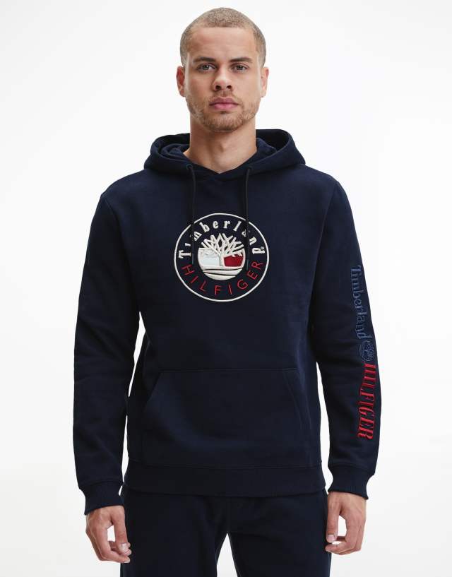 Tommy Hilfiger - x timberland capsule logo front & sleeve hoodie in navy