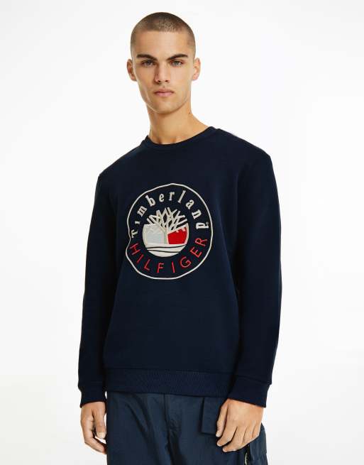 Tommy Hilfiger x Timberland capsule logo front sweatshirt in navy | ASOS