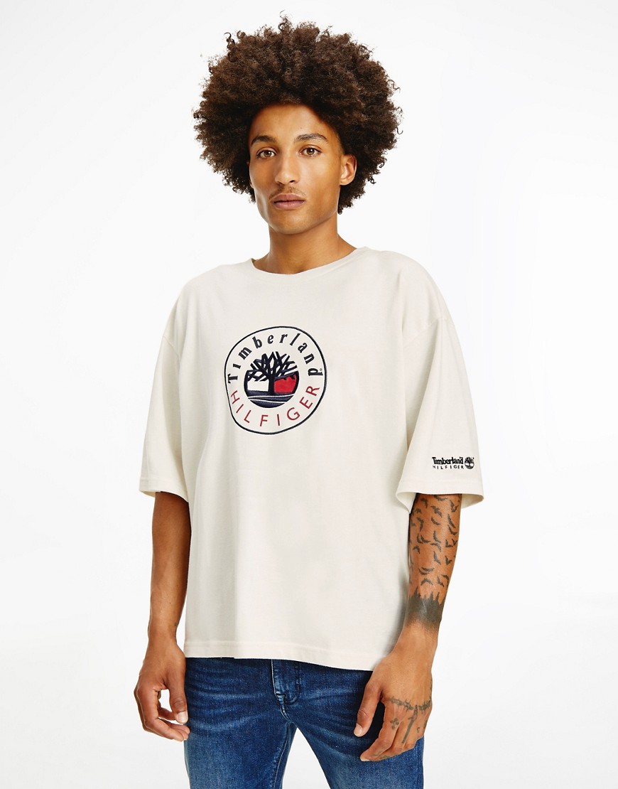 Tommy Hilfiger x Timberland capsule logo front t-shirt in cream-White