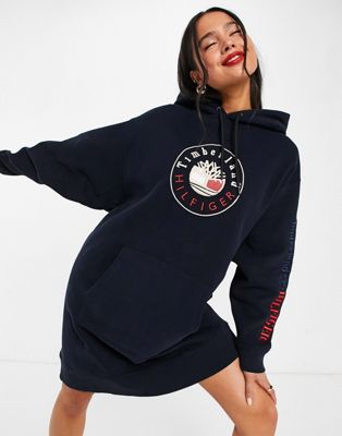 Tommy Hilfiger x Timberland logo hoodie dress in navy - ASOS Price Checker