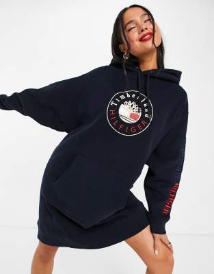 Tommy Hilfiger x Timberland logo hoodie dress in navy