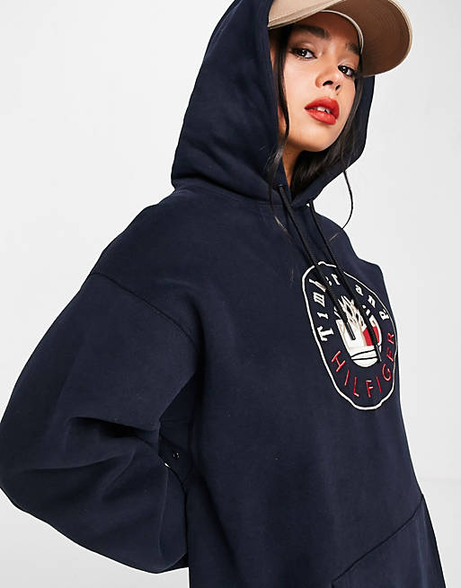 Tommy Hilfiger x Timberland logo hoodie dress in navy