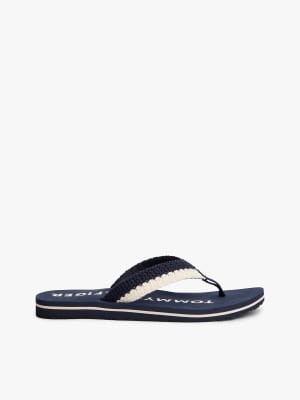 Zehenstegsandalen in Dunkelblau mit gewebtem Logo Blau 39