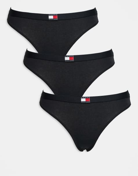 Tommy Hilfiger 3 pack flag detail thong in black