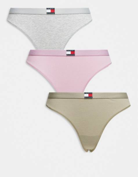 Tommy Hilfiger – Zestaw 3 par stringów z logo Flag w kolorze szarym/ różowym/ szałwiowym - view 1