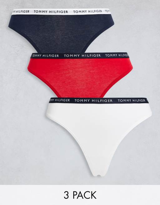 Tommy Hilfiger – Zestaw 3 par thongów w kolorze granatowym, białym i czerwonym
