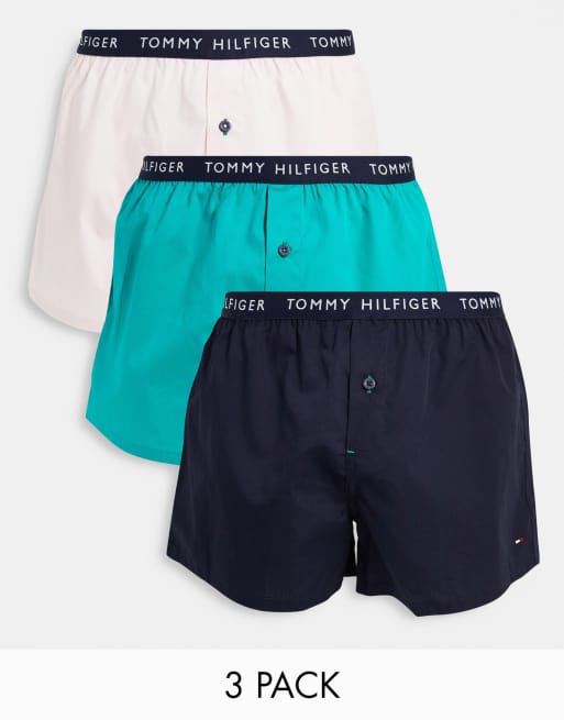 Tommy Hilfiger – Zestaw bokserek z tkaniny w kolorach granatowym, zielonym i różowym
