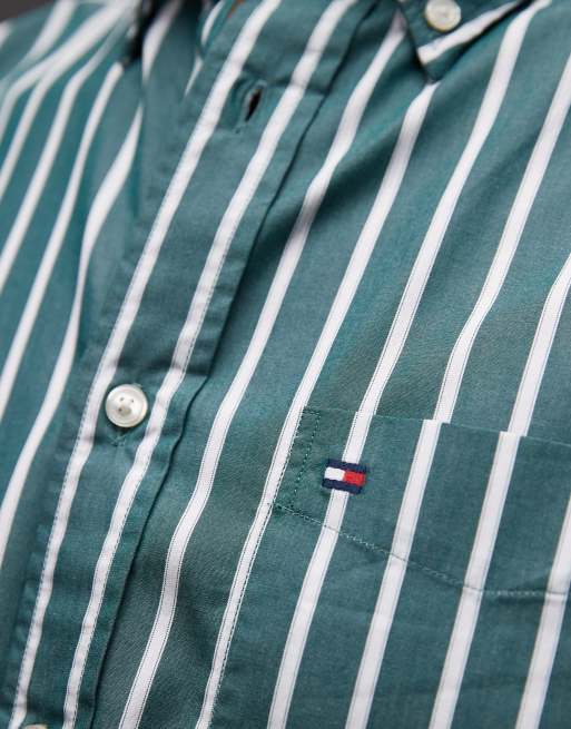 Tommy Hilfiger – Zielona koszula popelinowa w paski , 5 z 5