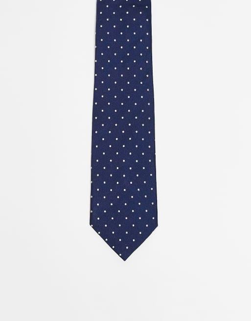 Tommy Hilfiger - Zijden stropdas van gestippeld jacquard in marineblauw