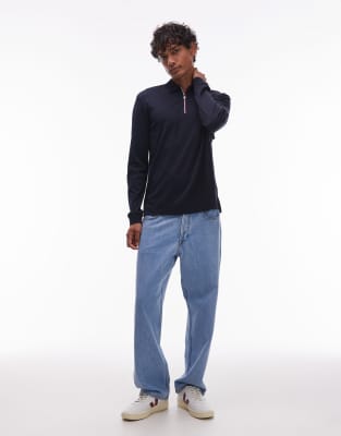 Tommy Hilfiger Zip Long Sleeve Rugby Polo Shirt In Blue