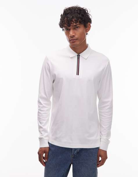 Tommy Hilfiger zip long sleeve rugby polo shirt in white - view 1