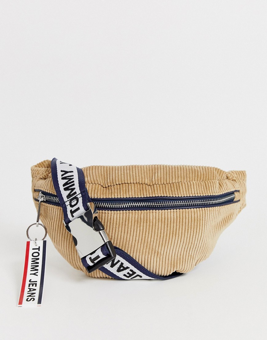 Tommy Jean cord bum bag in beige with logo taping