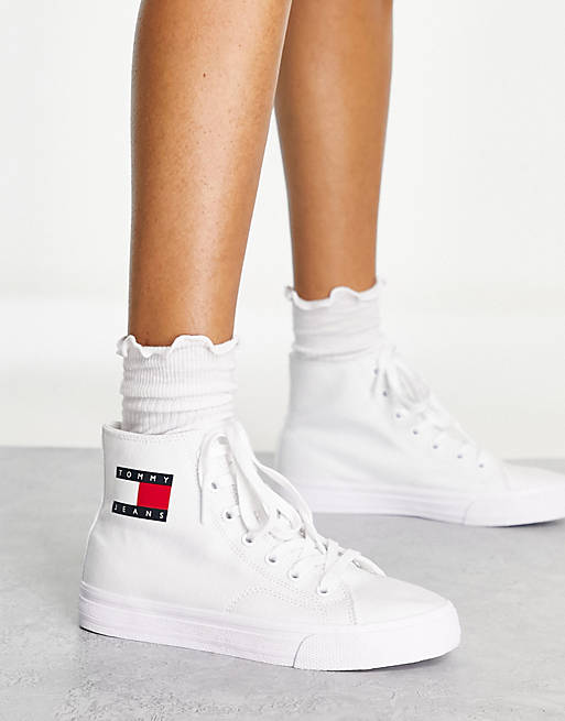 Tommy Jean flag high top lace up sneakers in white | ASOS