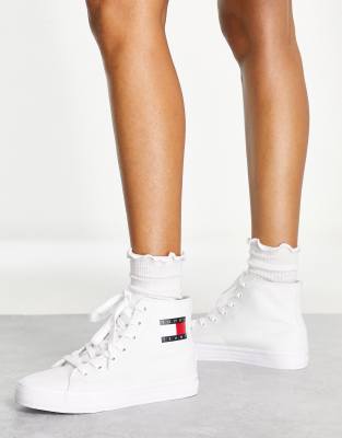 Tommy Jean flag high top lace up trainer in white - ASOS Price Checker