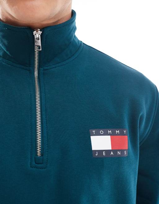 Tommy Jeans 1/4 zip sweatshirt in green ASOS