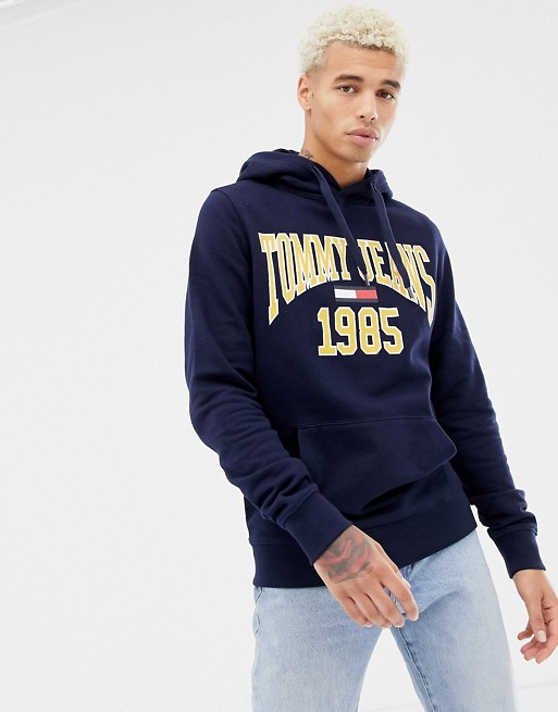 Tommy Jeans 1985 logo print hoodie in navy | ASOS