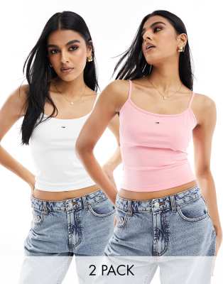 Tommy Jeans 2 Pack Essential Strap Tops In Multi-white