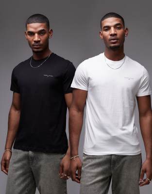 Tommy Jeans 2 Pack Linear Logo T-shirts In Black