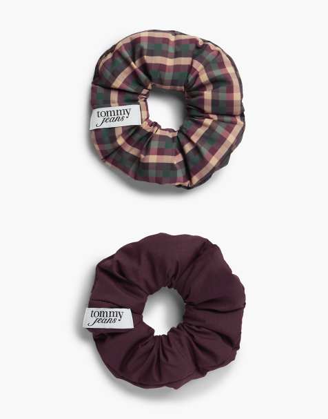 Tommy Jeans 2-pack logo padded scrunchies in gingham check - view 1