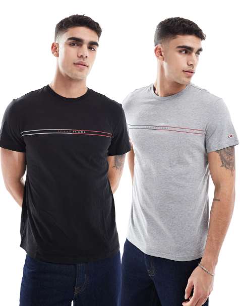 Tommy Jeans 2-pack logo slim t-shirts in multi/black - view 1