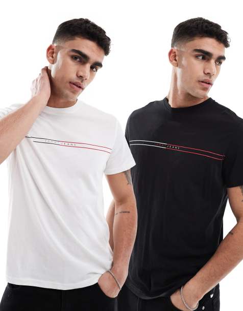 Tommy Jeans 2-pack logo slim t-shirts in multi/ecru