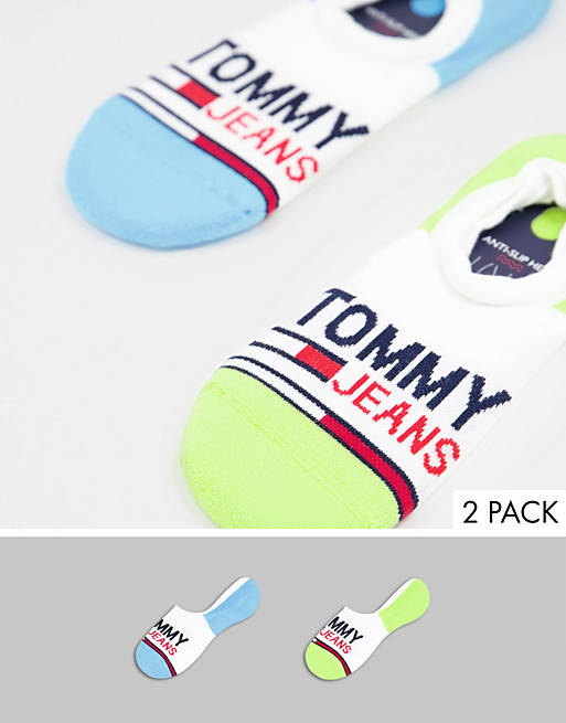 Tommy Jeans 2 pack no show socks in white grey and lime