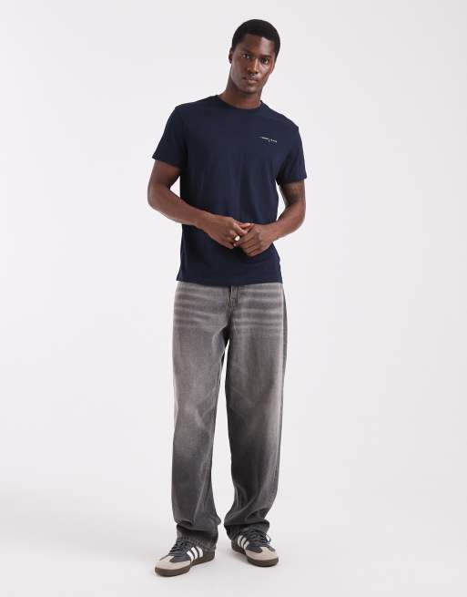 Tommy Jeans 2 pack of slim linear chest logo t-shirts in navy and ecru, 2 of 5