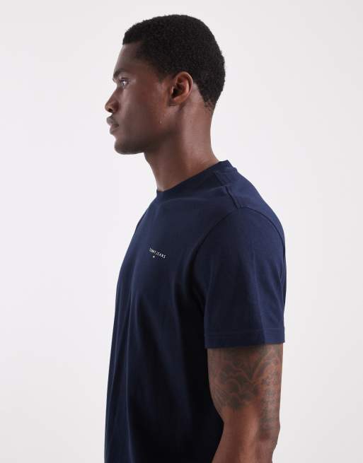 Tommy Jeans 2 pack of slim linear chest logo t-shirts in navy and ecru, 4 of 5