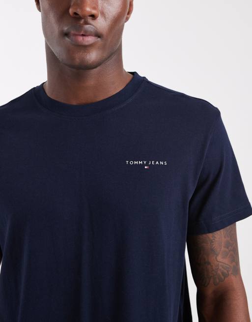 Tommy Jeans 2 pack of slim linear chest logo t-shirts in navy and ecru, 5 of 5