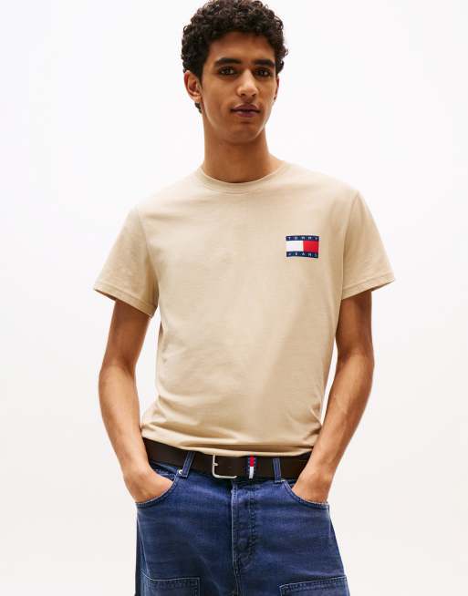 Tommy Jeans 2 pack slim fit flag logo t-shirts in beige and white, 2 of 4