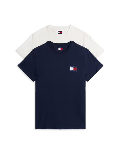 Tommy Jeans 2-pack slim fit flag logo t-shirts in navy and white - view 1