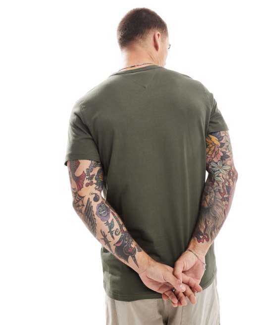 Tommy Jeans 2-pack slim flag logo T-shirts in dark khaki and navy, 4 of 4