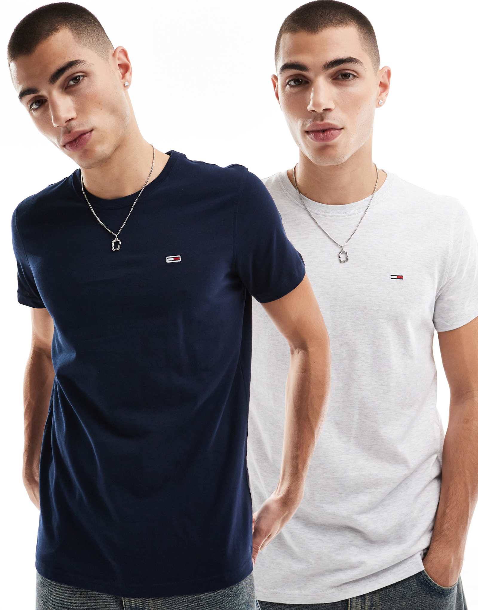 Tommy Jeans 2 комплекта тонких футболок с логотипом flag серого и темно-синего цветов