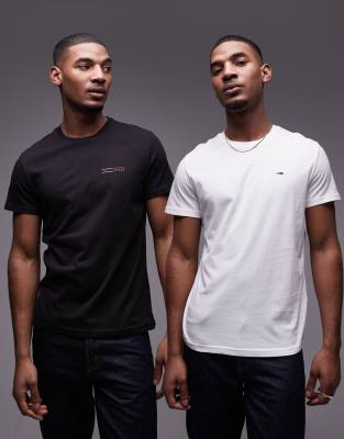 Tommy Jeans 2 Pack Slim Logo T-shirts In Black