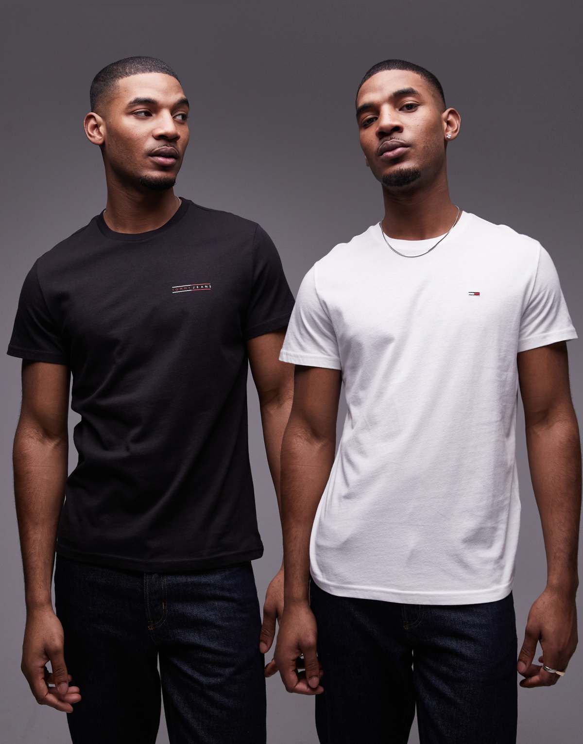 Tommy Jeans 2 pack slim logo t-shirts in black/off white