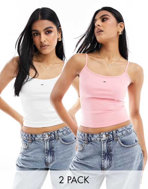 Tommy Jeans – 2er-Pack Basic-Trägertops in verschiedenen Farben