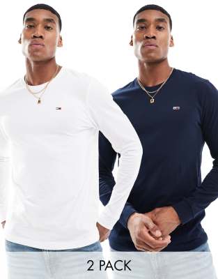 Tommy Jeans – 2er-Pack langärmlige T-Shirts in Blau mit Logo