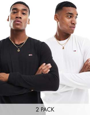 Tommy Jeans – 2er-Pack langärmlige T-Shirts in Schwarz mit Logo
