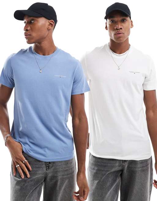 Tommy Jeans – 2er-Pack schmale T-Shirts in verschiedenen Farben mit Logo